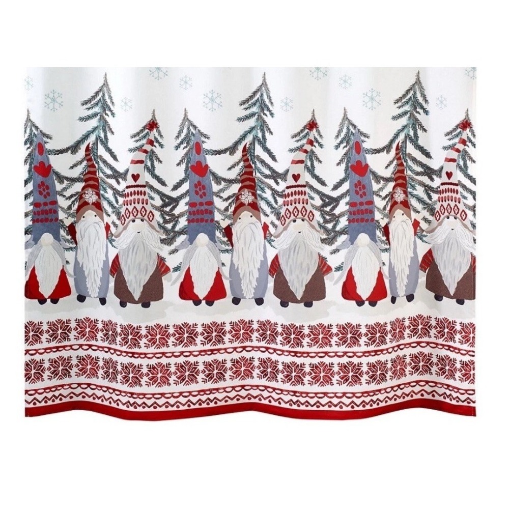 Christmas Gnomes Shower Curtain 72" Trees Snowflake Avanti Home Whimsical